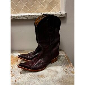 Burgundy Vintage Leather Ostrich Western Snip Toe Cowboy Boots Womens 8.5